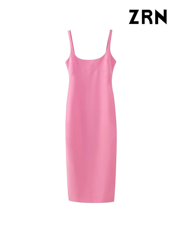 ZRN-naiste seljaosa lõhikuga midikleit, O-kaelus, rihmad, naiste kleidid, mood