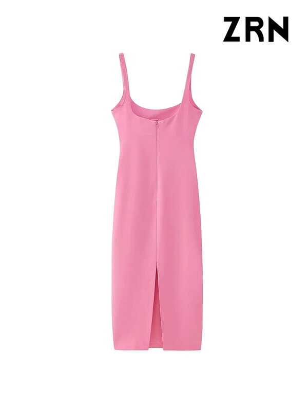 ZRN-naiste seljaosa lõhikuga midikleit, O-kaelus, rihmad, naiste kleidid, mood