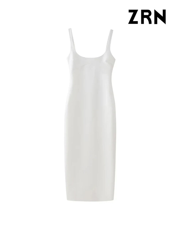 ZRN-naiste seljaosa lõhikuga midikleit, O-kaelus, rihmad, naiste kleidid, mood