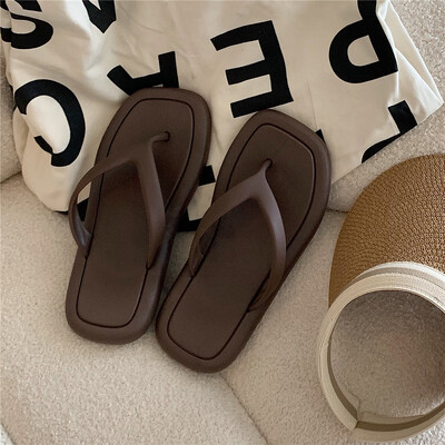 SP&CITY INS Modne ljetne cipele za žene Papuče s kvadratnom glavom Japanke s platformom Jednobojne cipele za plažu Odjeća za žene