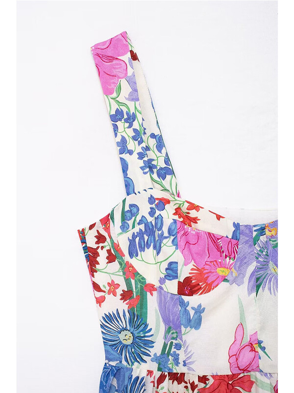 TRAF Nova ljetna haljina na naramenice za odmor 2024. Ženska modna haljina s cvjetnim printom za odmor na plaži Midi Vestidos Kamizol