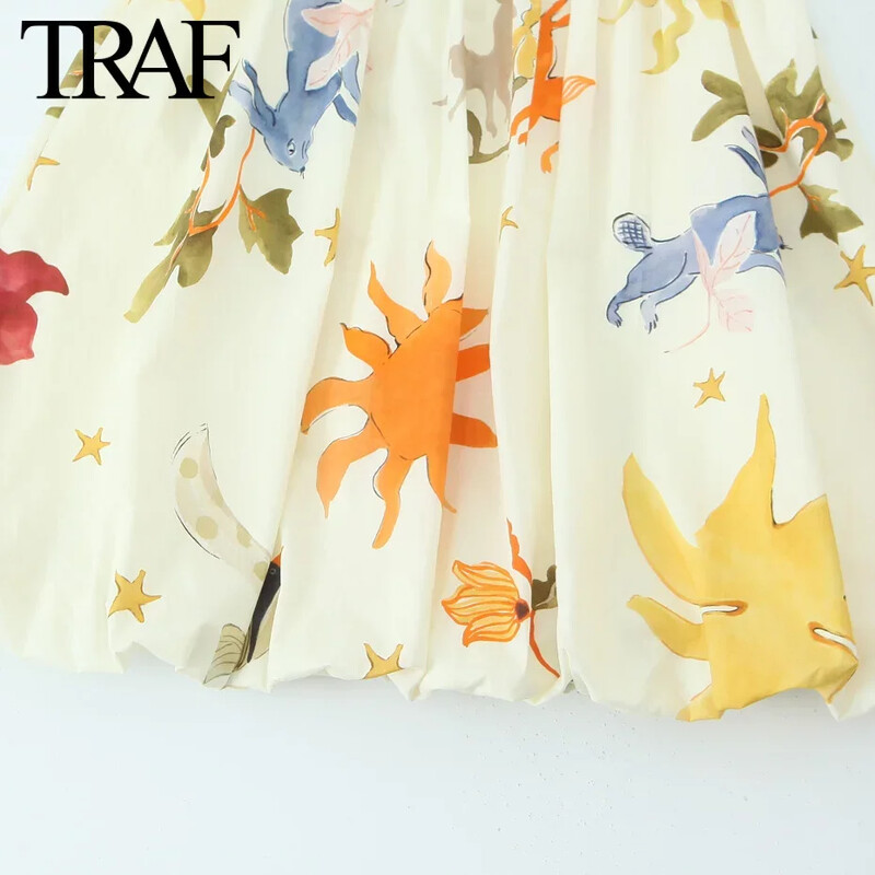 TRAF Moda pentru femei Imprimare de vară cu fermoar lateral fără mâneci, fără mâneci, fără spate, mini rochie chic pentru femei, eleganță franceză de seară