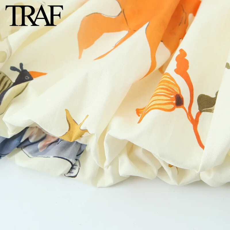 TRAF Moda pentru femei Imprimare de vară cu fermoar lateral fără mâneci, fără mâneci, fără spate, mini rochie chic pentru femei, eleganță franceză de seară