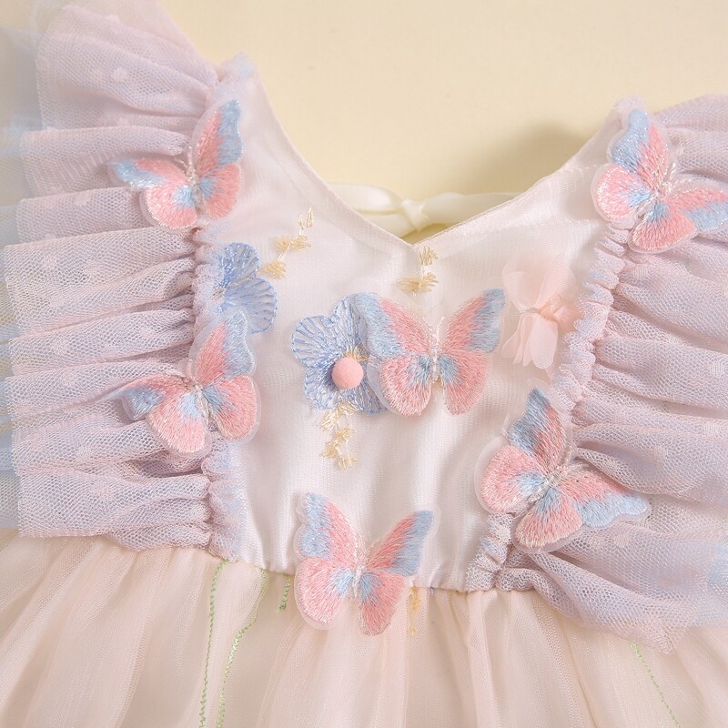 Rochie de vară din șifon cu mâneci pentru mușcă pentru copii, rochie pentru fete, prințesă, flori 3D, broderie, pentru petrecere, pentru copii, rochie transparentă pentru copii mici