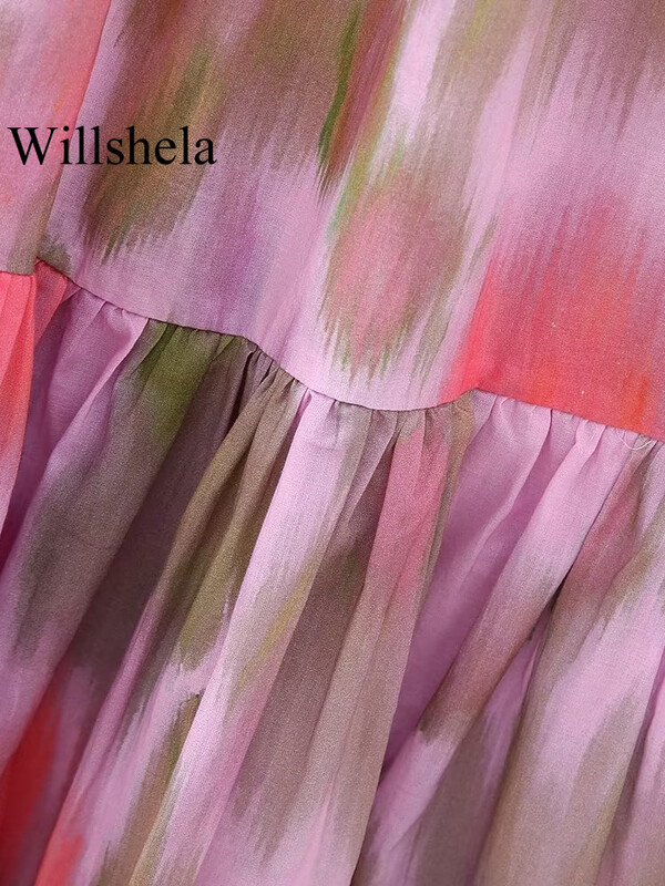 Willshela Ženska modna midi haljina s otisnutim elastičnim strukom bez leđa, vintage tanke naramenice, ženske elegantne ženske haljine s V-izrezom