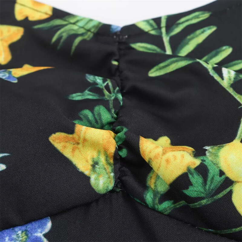 PB&ZA 2024 uus naiste mood ja elegants, magusa lilleprintiga, õhukese istuvusega lahtise seljarihmaga varrukateta kleit