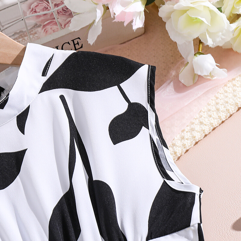 Suvise disainiga lastekleit 8-12-aastastele tüdrukutele Must triibuline varrukateta kleit Suvepuhkuse vabaaja stiilsed igapäevariided