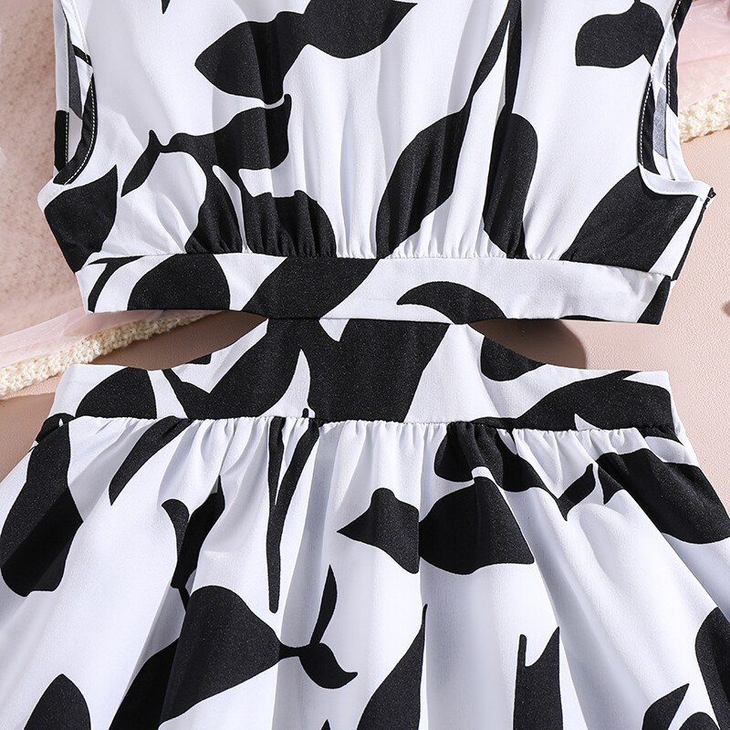 Suvise disainiga lastekleit 8-12-aastastele tüdrukutele Must triibuline varrukateta kleit Suvepuhkuse vabaaja stiilsed igapäevariided