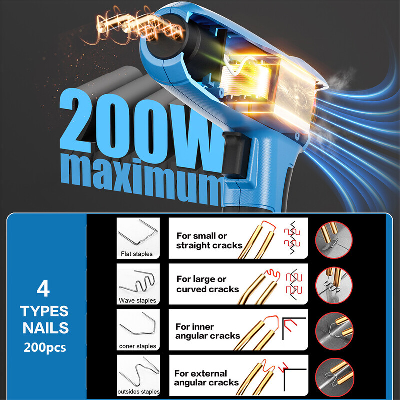 Stroj za popravak automobilskih branika velike snage 200W Pištolj za zavarivanje za popravak plastike Alat za popravak aparata za zavarivanje čavala za zavarivanje plastike