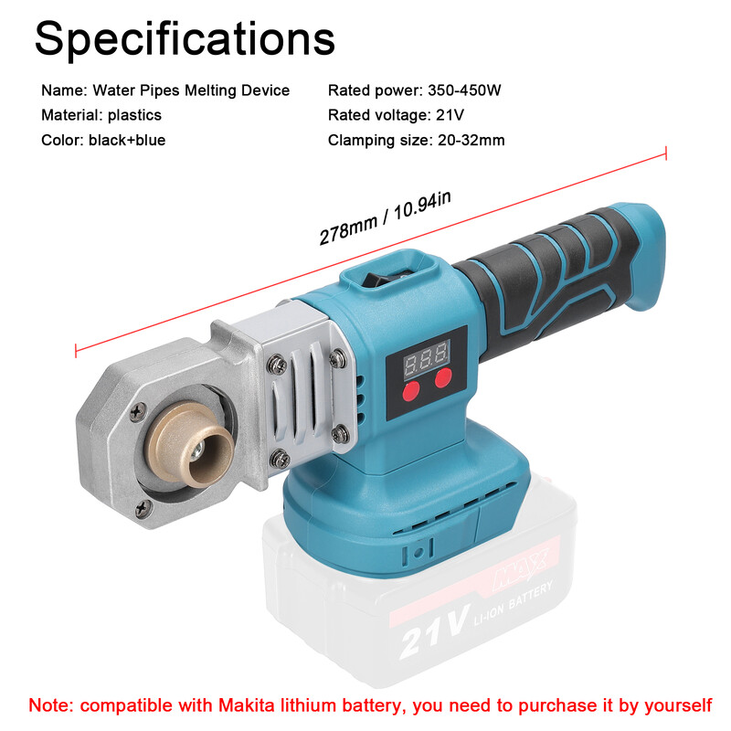 Stroj za zavarivanje PPR cijevi Uređaj za topljenje vodovodnih cijevi za kućanstvo sa zamjenskim glavama 20/25/30 mm Stroj za osigurače za Makita bateriju