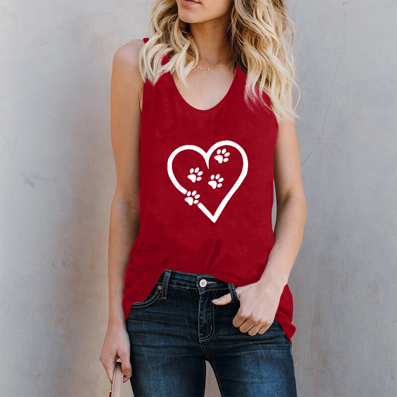 Armastuse iseseisvuspäeva print U-kaelusega vest väliskaubanduse naiste uus lai lahtine sõltumatu jaam d11400