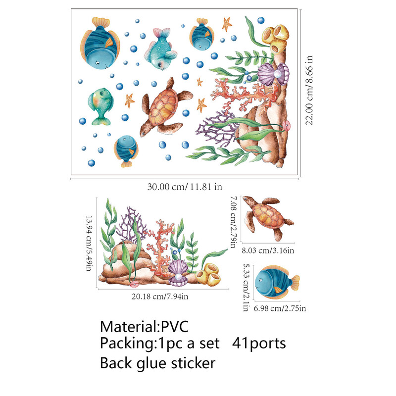 Desene animat Ocean Pește Păsări Autocolante Autocolante pentru toaletă Autocolante pentru notebook Autocolante pentru decorare baie Autocolante de perete