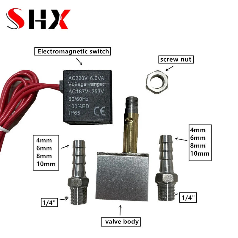 Ventil kompresora 1/4'' normalno zatvoreni pneumatski aluminijski solenoidni ventili 12V 24V 220V 110V Napon za Zrak Voda Ulje 8 mm Cijev
