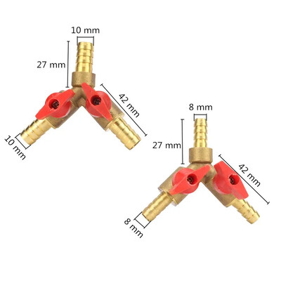 8 mm 10 mm hadicový tŕň v tvare Y, trojcestný mosadzný uzatvárací guľový ventil, spojka, adaptér pre palivo, plyn, vodu, olej, vzduch, 1 ks