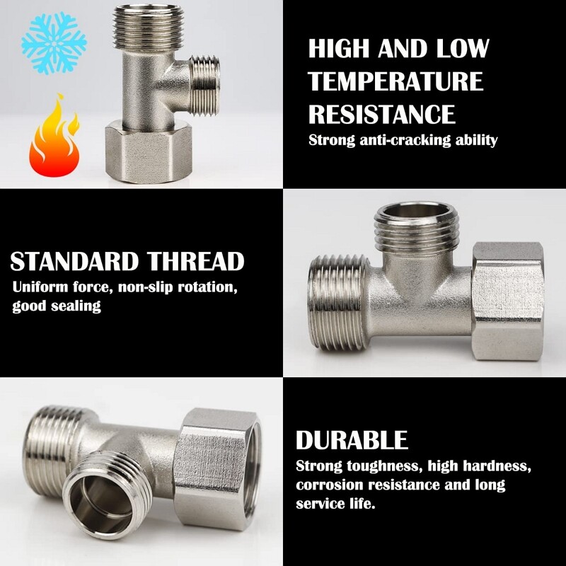 Mjed 3/8' 1/2' 9/16' T-spojnica 3-smjerna cijevna spojnica T adapter Ventil za punjenje Shaffat Bide Preusmjerivač vode Priključak Pribor