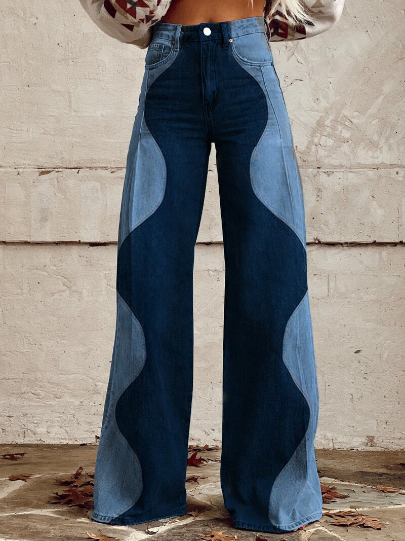 Väliskaubanduse suure suurusega naiste laia säärega püksid Uued 3D soojusülekandepüksid Bell Simulated Denim Püksid Summer Slim Style