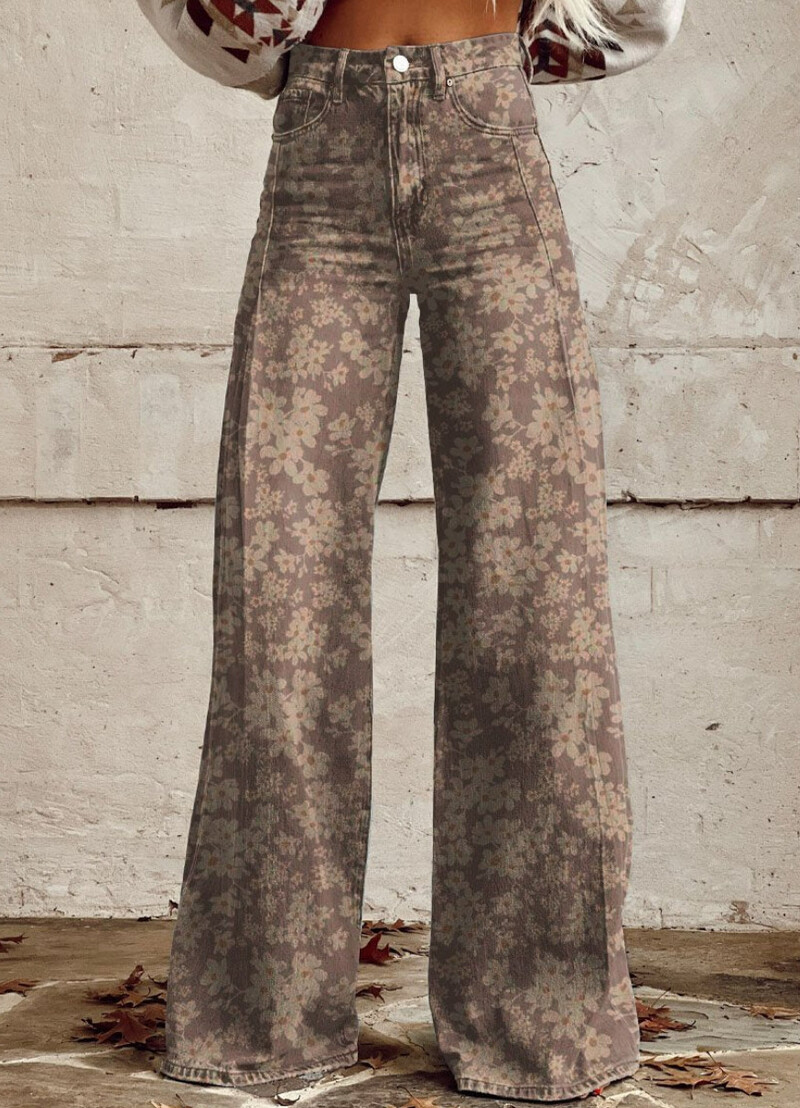 Väliskaubanduse suure suurusega naiste laia säärega püksid Uued 3D soojusülekandepüksid Bell Simulated Denim Püksid Summer Slim Style