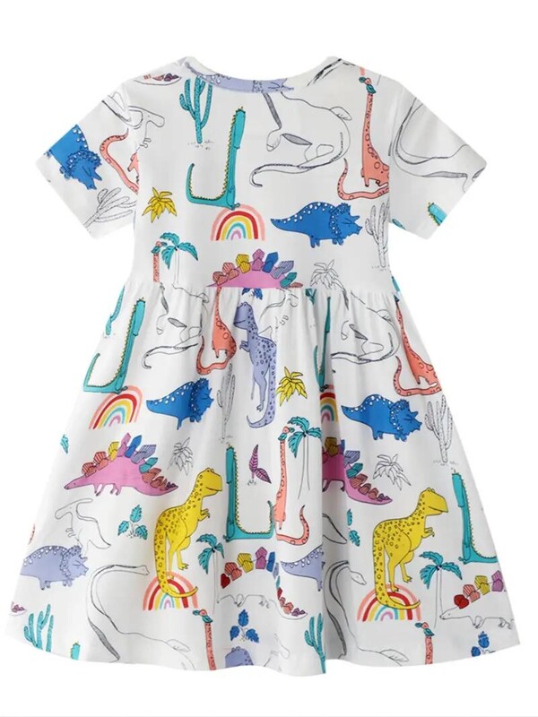 Tüdrukute suvine lühikeste varrukatega kleit dinosaurusmustritega beebiriietega