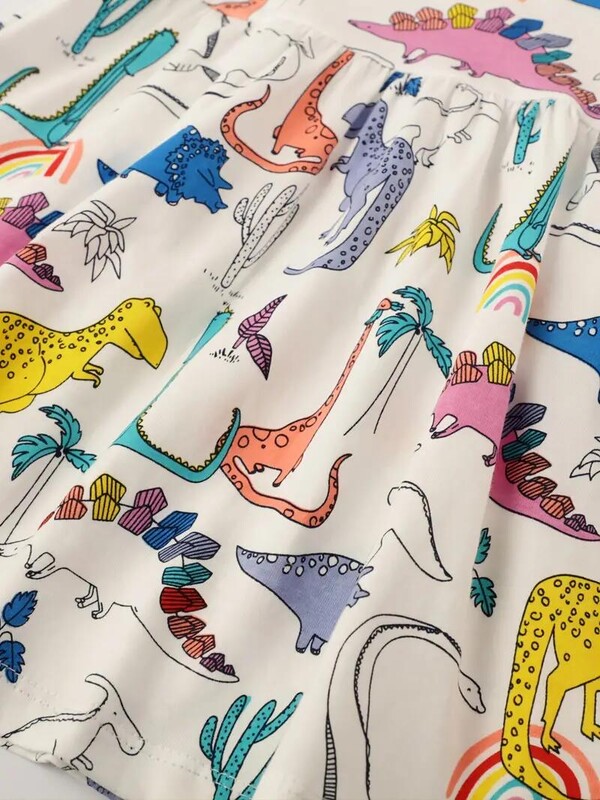 Tüdrukute suvine lühikeste varrukatega kleit dinosaurusmustritega beebiriietega