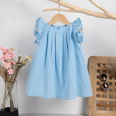 Suvine armas volangidega varrukatega beebikleit, ühevärviline A-joonega printsesskleit, väikelapse tüdruku igapäevariided 0-6 a