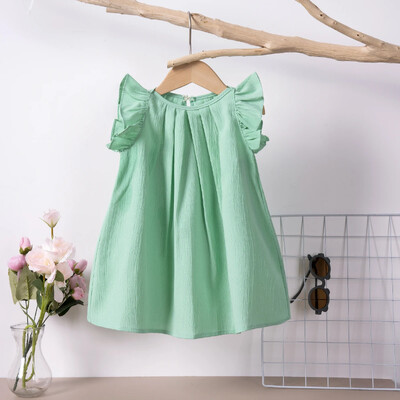 Suvine armas volangidega varrukatega beebikleit, ühevärviline A-joonega printsesskleit, väikelapse tüdruku igapäevariided 0-6 a