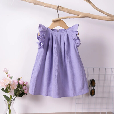 Suvine armas volangidega varrukatega beebikleit, ühevärviline A-joonega printsesskleit, väikelapse tüdruku igapäevariided 0-6 a