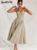 Naiste Elegantne splaissitud midikleit Moodne varrukateta seljata plisseeritud äärisega kleidid Suvine daami kõrge vöökohaga peomantel