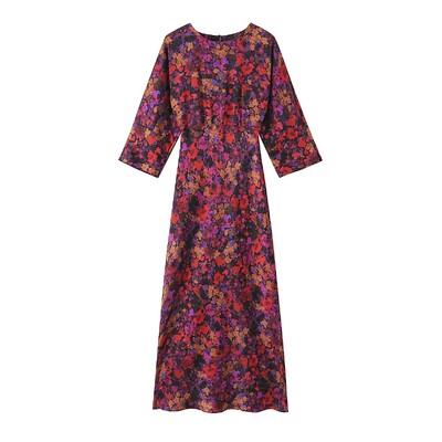 TRAF Γυναικεία μακριά φορέματα με πλισέ 2023 Φθινοπωρινό Γυναικείο μακρυμάνικο Vintage print Midi φόρεμα Γυναικείο φόρεμα για πάρτι