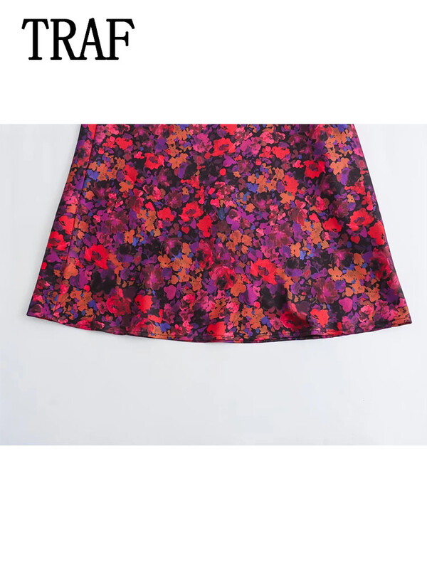 TRAF Γυναικεία μακριά φορέματα με πλισέ 2023 Φθινοπωρινό Γυναικείο μακρυμάνικο Vintage print Midi φόρεμα Γυναικείο φόρεμα για πάρτι