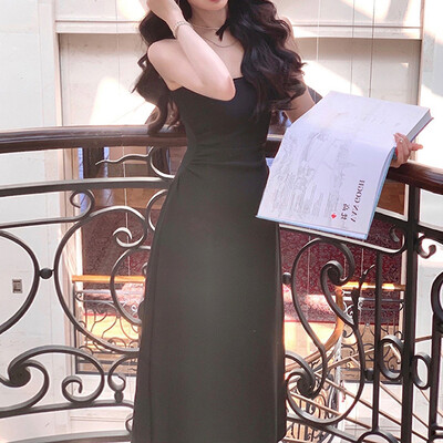 2024. aasta suveõhtupeokleit, valge Midi kleit kontorisse, daami õhuke seksikas varrukateta rihmaga kleit rannastiilis naiste ühes tükis korea kleit