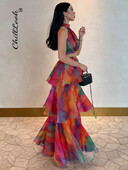 Γυναικείο φόρεμα με στάμπα με Cascading Ruffle Γυναικεία φορέματα για πάρτι χωρίς μανίκια γυναικεία 2024 Midi Vestidos