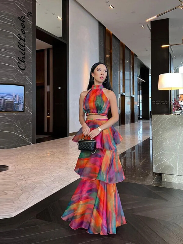 Γυναικείο φόρεμα με στάμπα με Cascading Ruffle Γυναικεία φορέματα για πάρτι χωρίς μανίκια γυναικεία 2024 Midi Vestidos