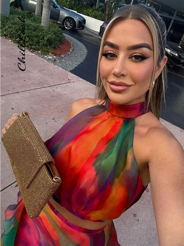 Γυναικείο φόρεμα με στάμπα με Cascading Ruffle Γυναικεία φορέματα για πάρτι χωρίς μανίκια γυναικεία 2024 Midi Vestidos