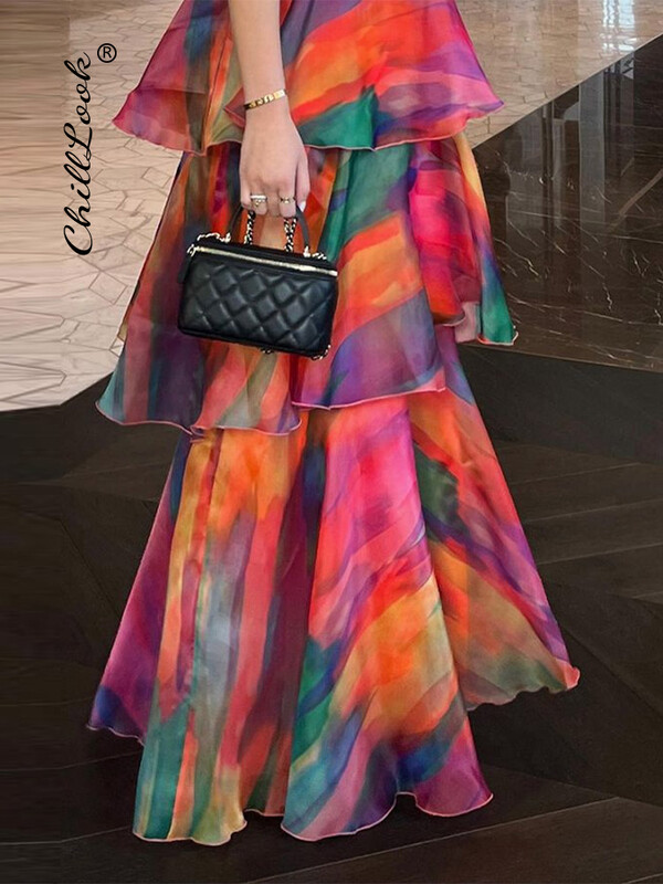 Γυναικείο φόρεμα με στάμπα με Cascading Ruffle Γυναικεία φορέματα για πάρτι χωρίς μανίκια γυναικεία 2024 Midi Vestidos