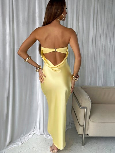 Rochie midi din satin fără spate pentru femei Rochie de vară la modă fără bretele, fără mâneci, cu mâneci, rochii elegante, 2022, pentru petrecerea de noapte, rochii de damă