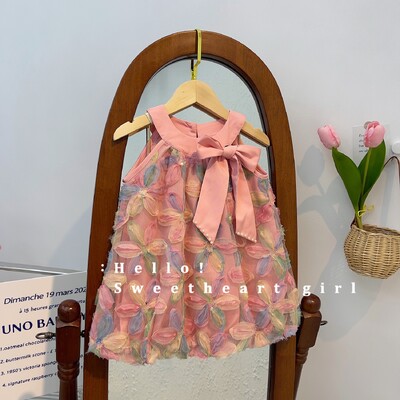 Lastele Tüdrukutele Suvekleit Uued Beebirõivad Laste Tüdrukutele Varrukateta Bowknot 3D Lilledega printsessikleidid