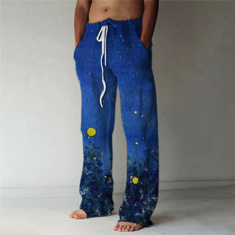 Comerț exterior, mărime mare, pentru bărbați, cu picior lat, imprimeu boem, cu imprimare 3D, pantaloni de plajă, lejer, cu șnur