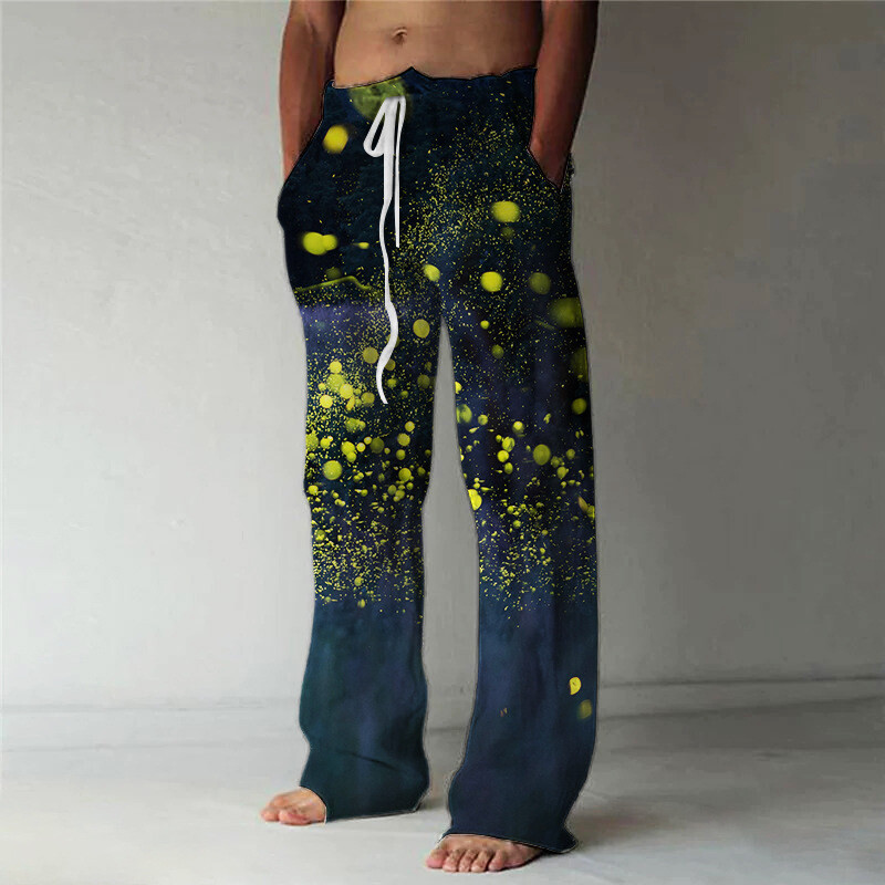 Comerț exterior, mărime mare, pentru bărbați, cu picior lat, imprimeu boem, cu imprimare 3D, pantaloni de plajă, lejer, cu șnur