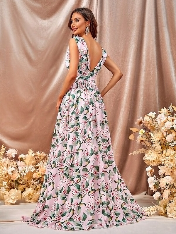 TOLEEN Rochii până la podea pentru femei Rochie din șifon cu imprimeu la modă Rochie de domnișoară de onoare pentru slăbire fără umeri Bestie PROM FormalDress