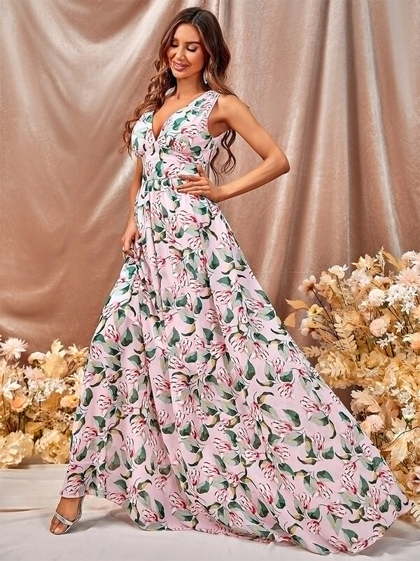 TOLEEN Rochii până la podea pentru femei Rochie din șifon cu imprimeu la modă Rochie de domnișoară de onoare pentru slăbire fără umeri Bestie PROM FormalDress