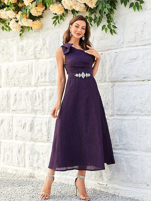 TOLEEN Naiste põrandapikkused kleidid Suvine vabaaja naiste elegantne diagonaalse kaelusega kleit Violetne õhuke kootud kleit Vestidoes Mujer