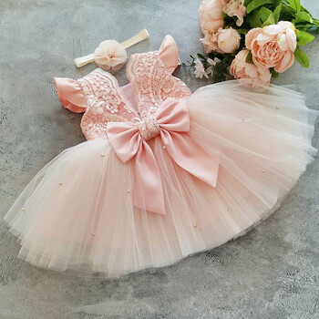 Summer Princess Toddler Παιδικά Κορίτσια Φόρεμα Tutu Γαμήλιο πάρτι 1 έως 5 ετών Φορέματα γενεθλίων για κορίτσι μαργαριτάρι Φιόγκο Κοστούμια Δαντέλα