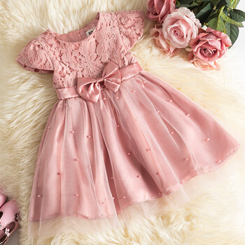 Summer Princess Toddler Παιδικά Κορίτσια Φόρεμα Tutu Γαμήλιο πάρτι 1 έως 5 ετών Φορέματα γενεθλίων για κορίτσι μαργαριτάρι Φιόγκο Κοστούμια Δαντέλα