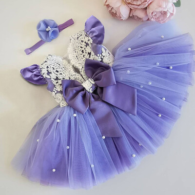 Summer Princess Toddler Παιδικά Κορίτσια Φόρεμα Tutu Γαμήλιο πάρτι 1 έως 5 ετών Φορέματα γενεθλίων για κορίτσι μαργαριτάρι Φιόγκο Κοστούμια Δαντέλα