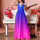 2024 m. madinga V formos iškirptė Seksuali aukšto juosmens gradiento spalvos spaudimo ilga suknelė Dovanų suknelė A formos sijonu moterims