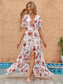 TOLEEN Rochii până la podea pentru femei Rochie de vacanță ocazională de plajă Rochie de petrecere din șifon cu decolteu în V Rochie de domnișoară de onoare elegantă cu fantă înaltă