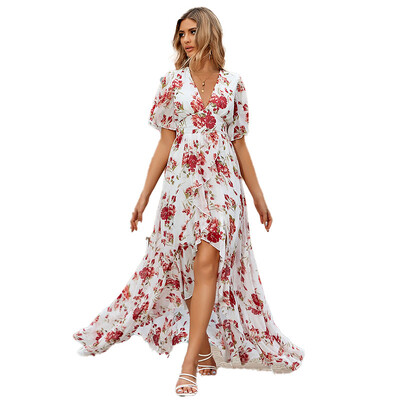 TOLEEN Rochii până la podea pentru femei Rochie de vacanță ocazională de plajă Rochie de petrecere din șifon cu decolteu în V Rochie de domnișoară de onoare elegantă cu fantă înaltă