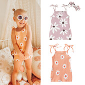 FOCUSNORM 0-4Y Ljetne slatke haljine za djevojčice S printom cvijeća Ravna haljina bez rukava s četvrtastim izrezom na vezanje