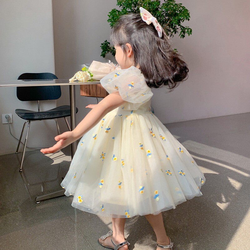 Rochie de vară pentru fete Fusta prințesă în stil occidental Rochie din plasă Fusta florală Fusta cu pom din dantelă dulce pentru copii Fusta până la genunchi