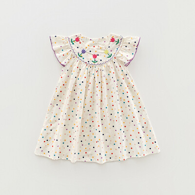 2-8T Rochie de vară pentru fete cu flori pentru copil mic Haine din bumbac Rochie florală cu mâneci scurte ținută elegantă drăguță și dulce pentru copii